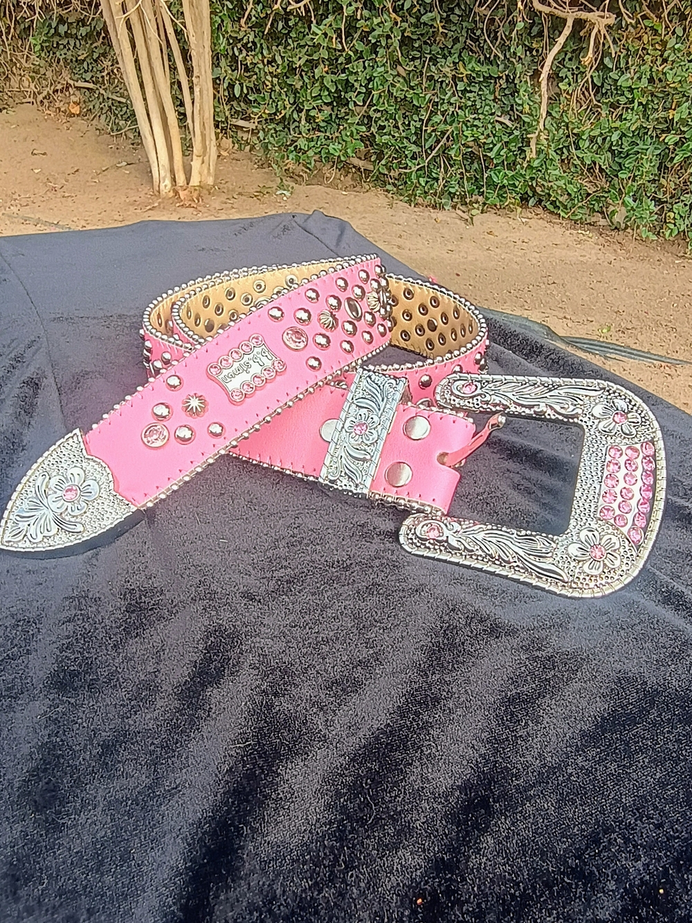 Pink Studded Western Belt with Rhinestone Buckle